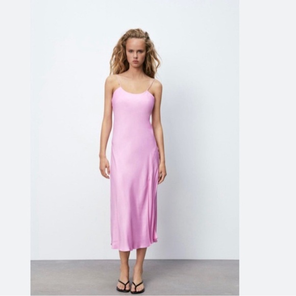 ZARA PINK SATIN SLIP DRESS - Picture 4 of 4